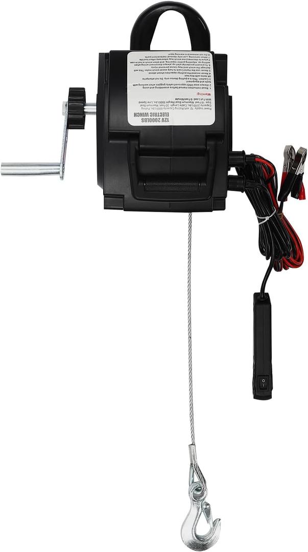 12V Electric Winch 6000lbs Rolling Force with Hand Crank for Boats Trailers Trucks Rated Pull Force 2000lbs