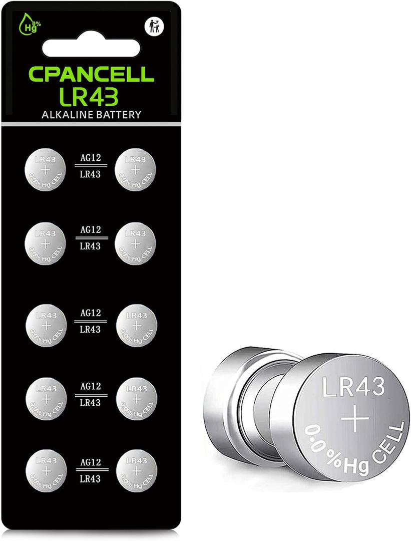 CPANCELL AG12 Battery 386 sr43 Battery L1142 Battery LR43 D386 L1142 D301 186 SR43 1.5v Alkaline Button Batteries (10 Count)