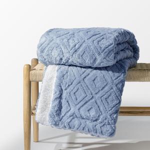 EVERGRACE Jacquard Boho Sherpa Fleece Throw Blanket for Couch, Super Soft Cozy Fuzzy Plush Blankets for All Seasons, Reversible Thick Warm Blanket for Bed, Sofa, Living Room, Blue Linen, 50" x 60" (50x60 Inches)