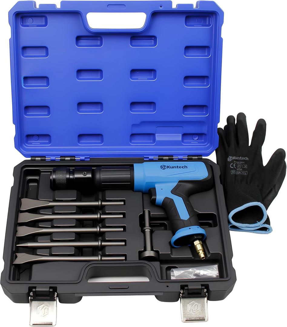 7PCS Air Hammer Kit, Pneumatic Hammers 2500 BPM, Air Hammer Piece Chisel Set with Carrying Case & Gloves