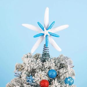 11 Inches Christmas Starfish Tree Topper Coastal Christmas Tree Decor Beach Christmas Vacation Decorations (Blue)