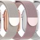 Pack of 3 Mesh Metal Band Compatible with Apple Watch Band 38mm 40mm 41mm 42mm 44mm 45mm 46mm 49mm, Stainless Steel Magnetic Loop Strap for iWatch Ultra 3 2 1 Series 11/10/9/8/SE/7/6/5/4/3 Men Women (F-Starlight/Rose Gold/Silver)