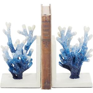 Deco 79 Metal Coral Decorative Bookends Ombre Non Skid Bookends, Set of 2 Office Bookends4"W, 7"H, Blue (2 PIECES SMALL SIZE)