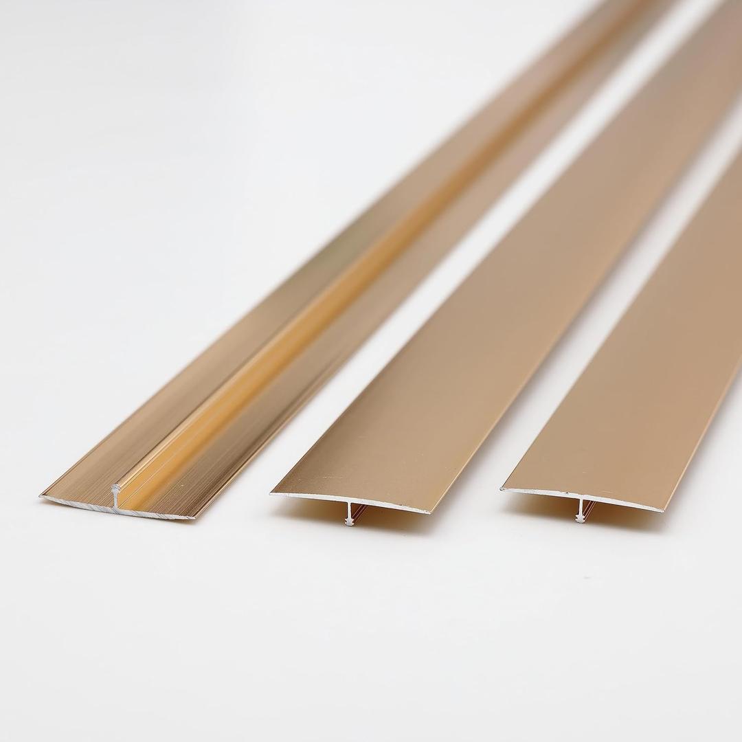 Gaahing Aluminum T Molding Floor Transition Strip, T Moulding for Laminate Flooring Planks, Vinyl Floor Transition, Rubber Transition (3Pcs x 24inx 1.6in, Matte Gold)