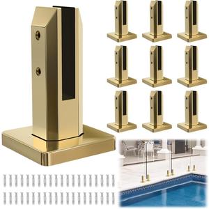 LukLoy Glass Railing Spigot 960g Heavy Duty 304 Stainless Steel Pool Fence Spigot Garden Balustrade Railing Handrail Balcony Stair Gold Clamp for 5/16"-1/2" Glass (Pack of 10)