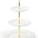 3 Tier Cupcake Stand, Ceramic Tiered Serving Stand, Relief Dessert Tower Tray, Cupcake Holder Tower for Birthday, Baby Shower, Tea Party and Wedding (White)