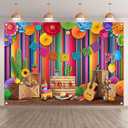 Swepuck 10x8ft Fabric Cinco De Mayo Backdrop Mexican Fiesta Colorful Stripes Flower Chili Cactus Guitar Photography Background Festival Party Decorations Photo Booth Banner