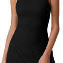 QINSEN Womens Open Back Tennis Dress Sleeveless Built in Shorts Golf Athletic Dress with Pockets (Medium, Black)