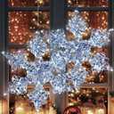 Nuanchu 25 Inches Metal LED Snowflake Lights Large Christmas Battery Operated Lights Outdoor Decor Lighted Hanging Ornament Set Hanging Ornament for Window Indoor Yard Winter Home Decor(2 Pcs)