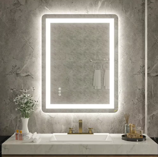 QuivaraView 28 in. W x 36 in. H Rectangular Frameless Front and Backlit LED Lighted Wall Mounted Bathroom Vanity Mirror