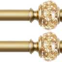2 Pack Curtain Rod 32 to 58 Inches (2.6-4.8ft), USFOOK 7/8 Inch Telescoping Splicing Curtain Rods for Windows 20 to 54 Inch, Luxury Gold Decorative Drapery Rods for Home with Translucent Finials