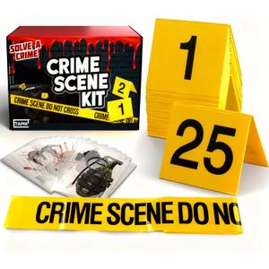 Mystery Dinner Party Game Kit - Crime Scene Decorations, Includes Tape, 50 Markers & Object Cards