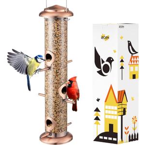 iBorn Metal Bird Feeders Brushed Copper Wild Bird Feeder for Outdoors Hanging All Metal Brushed Copper Finishing 15 Inch 6 Port(Seed is not Included)