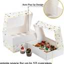 15 Packs Christmas Cupcake Boxes 12 Count, 13x10x3.5 Inch Gold Star Cupcake Containers with Clear Window, Auto-Pop Up Cupcake Carrier with Inserts for Cup Cake, Cupcake Holder for Cookies and Pastry
