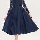 HOSIKA Flower Girl Dress Elegant Vintage Lace 3/4 Sleeve A-Line Pleated Formal Wedding Party Dress (Blue)