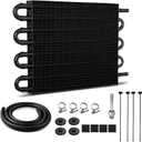 Transmission Oil Cooler, 8 Pass Tube and Fin Cooler Kit, 5/16 Universal Aluminium Oil Cooler Kit with Hose Mounting (Black)
