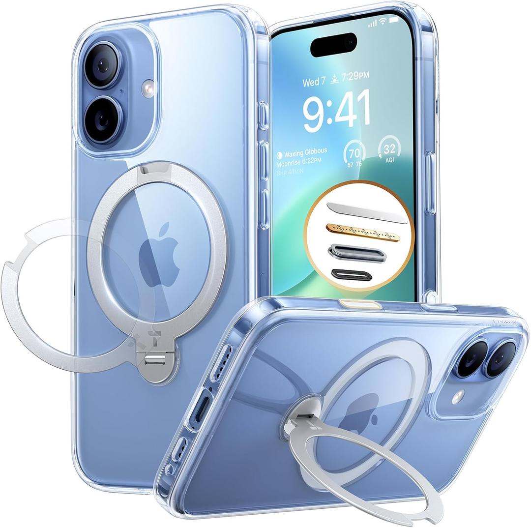TORRAS Q3 Spin for iPhone 17 Case with 360 Magnetic Stand, Fit for MagSafe, Non-Yellowing Kickstand Case for iPhone 17 Phone Case with Camera Control Cover, Hard PC Protection, Clear