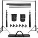 Aureday Backdrop Stand, 10x7 Ft Adjustable Photo Backdrop Stand Kit with 4 Crossbars, 6 Background Clamps, 2 Sandbags, and Carrying Bag for Parties/Wedding/Photography/Festival Decoration