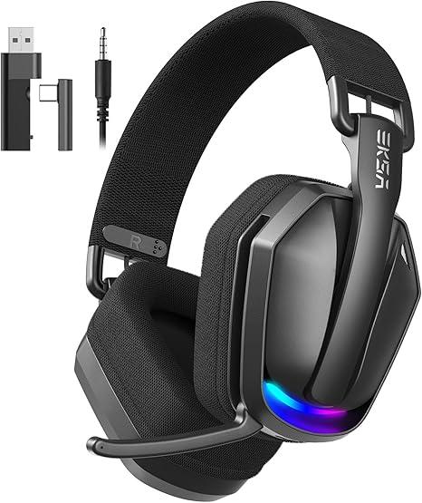 EKSA 2.4GHz Wireless Gaming Headset for PS5/PS4, PC, Switch, Mac, Bluetooth 5.4 Gaming Headphones with Noise Cancelling Microphone, 169g Ultralight, RGB, Type-C, 35H Battery, Wired Computer Headphones