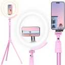 UBeesize 12'' LED Ring Light with 62'' Tripod Stand and Magnetic Phone Holder, Selfie Ring Light for Video Recording, Live Streaming, Compatible with iPhone & Android (Pink)