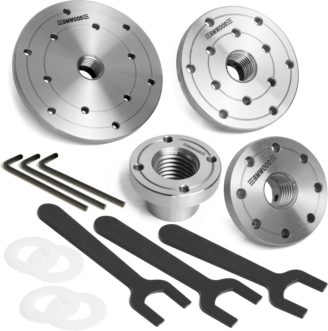 1X8TPI Face Plate Set, Includes four pcs: 2" 3" 4" 6" with Thread 1X8TPI, With Four Nylon Washers for Woodturning lathe, Woodworking tools.