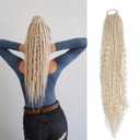 3 in 1 Mixed Elastic Dread Ponytail Hair Extensions, 24" Long Viking Dreadlock Ponytail Hand-braided Mixed Extensions 1PC, 613 Blonde Boho Synthetic Hippie Dreads Style for Girls