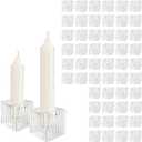 48 Pack Square Vertical Stripe Glass Candle Holders Set 1.57" Vintage Taper Candle Holder Clear Cube Tapered Candlestick Holders Bulk for Wedding Dining Table Decoration Party Christmas Celebration