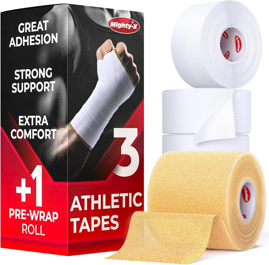 Premium White Athletic Tape for Injuries - 3 Pack with Pre-wrap - Easy Tear & No Sticky Residue - Sports Zinc Oxide Tape - Ankle, Wrist, Fingers - Ideal for Soccer, Gymnastics, Boxing