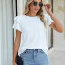Blooming Jelly Women Dressy Casual Tops Business Work Blouses Summer Shirts Short Sleeve Crew Neck Outfits 2026 (White, Large)