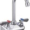 Leak-Free Kitchen Faucet Wall Mount 4" Center, Commercial Sink Faucet for Restaurant Triple 3 Compartment Sink, 3-1/2 Gooseneck 2 Hole Industrial Laundry Bar Hand Sink Faucet, Brass