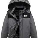 FREE SOLDIER Boys Girls Waterproof Ski Jacket Fleece Lined Warm Winter Snow Coat Kids Winter Jacket with Detachable Hood (Black Gray, 10-12/ Boy)