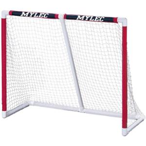 Mylec PVC Junior Hockey Folding Goal for Indoor + Outdoor (54 x 44 Inches), Lightweight & Portable, Sleeve Netting System (Red, 15 Pounds)