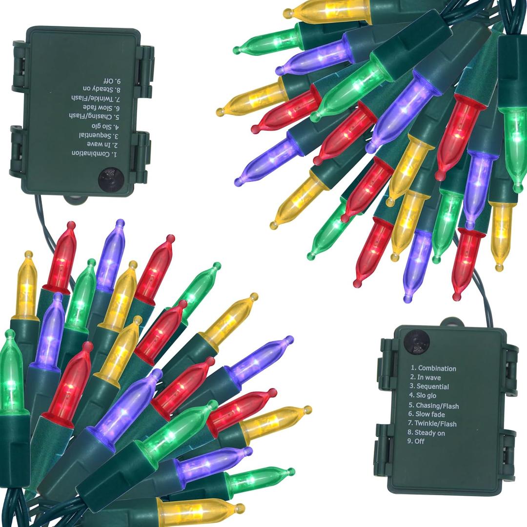 100 16FT LED Christmas String Lights Outdoor, Battery Operated Lights for Indoor Outside Holiday and Tree Decor, Hanging Lighting Decorations (Multicolor, 2 * 50)