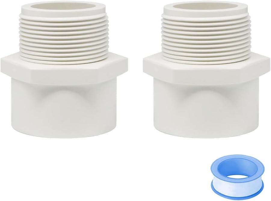 2PCS 1-1/2 Inch Male Thread White PVC Fittings 2-Way PVC Pipe Coupling Adapter Connectors with 1.5" Male Thread Schedule 40 HE054-1-1/2