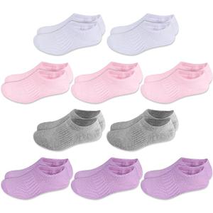 Cozi Foot 10 Pairs Boys Girls No Show Socks Cotton Non Slip Low Cut Socks (Small, C02-black)