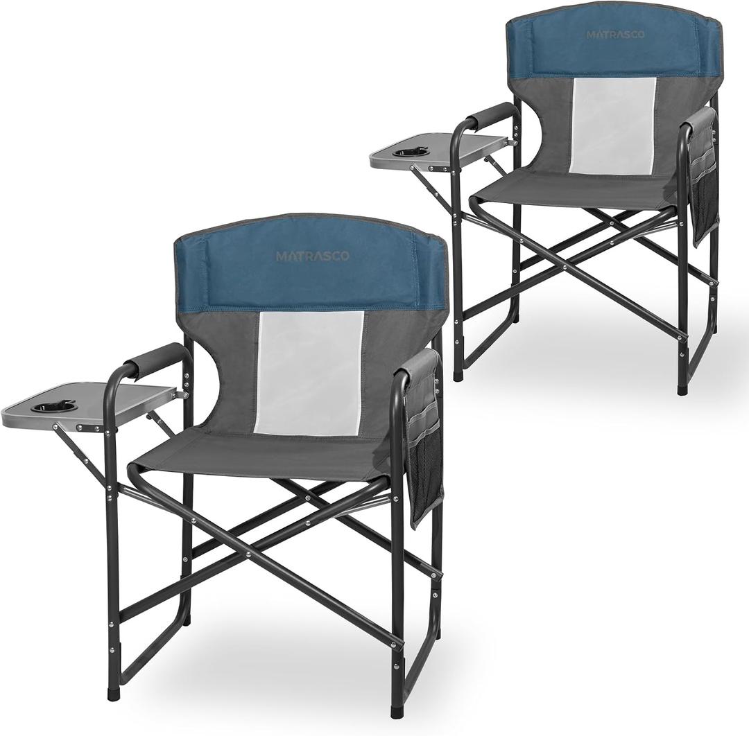 Heavy-Duty Director Camping Chair 2-Pack with Side Table, Blue