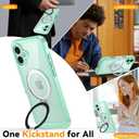 Oterkin Magnetic for iPhone 16 Case Compatible with MagSafe [Foldable Stand][HD Camera Lens Protector][Built-in Touch Sensitive Glass Screen Protector] 15FT Military 360 Full Body Rugged Case (Green)