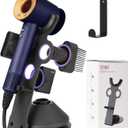 Hair Dryer Holder Stand for Dyson Hair Dryer, Upgraded Dyson Hair Dryer Holder Dyson Hair Dryer Stand Black to Store 5 Dyson Hair Dryer Attachments with Cable Hook