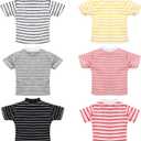 Bencailor 6 Pcs Doll Clothes for 11.8 Inch Doll Clothing Outfit Accessories Winter Coat Tops Swimwear T Shirt Dress Outfit Birthday Gift(Striped Style,Warm Color)