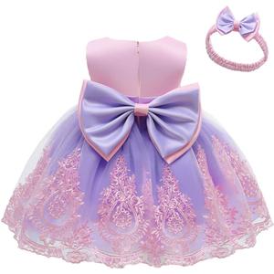 TUIJI 0-6T Big Bowknot Toddler Baby Girls Formal Dresses Pageant Party Lace Embroidery Dress with Headwear