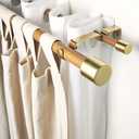 ILAISIHOME 1-1/8 Inch Diameter Wood color Curtain Rods with Cap Finial, 72-144'' Telescoping Faux Wood Design Double Curtain Rods for window width 68-140 inch, 1 pack