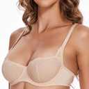 Wingslove Women's Sexy Lace Bra Mesh Balconette See Through Bralette Half Cup Sheer Bras Unlined Underwire Suppport (32B, Nude)