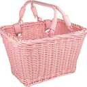 Wicker Picnic Basket for Kids, Small Woven Rattan Basket with Handles Pink Garden Harvest Hamper Basket Empty for Storage Toy Flower Wedding