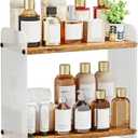 Bathroom Countertop Organizer, 2-Tier Vanity Organizer and Storage for Cosmetic Skincare Perfume, Wood Acrylic Storage Shelf for Bathroom Kitchen Corner, Rustic Brown