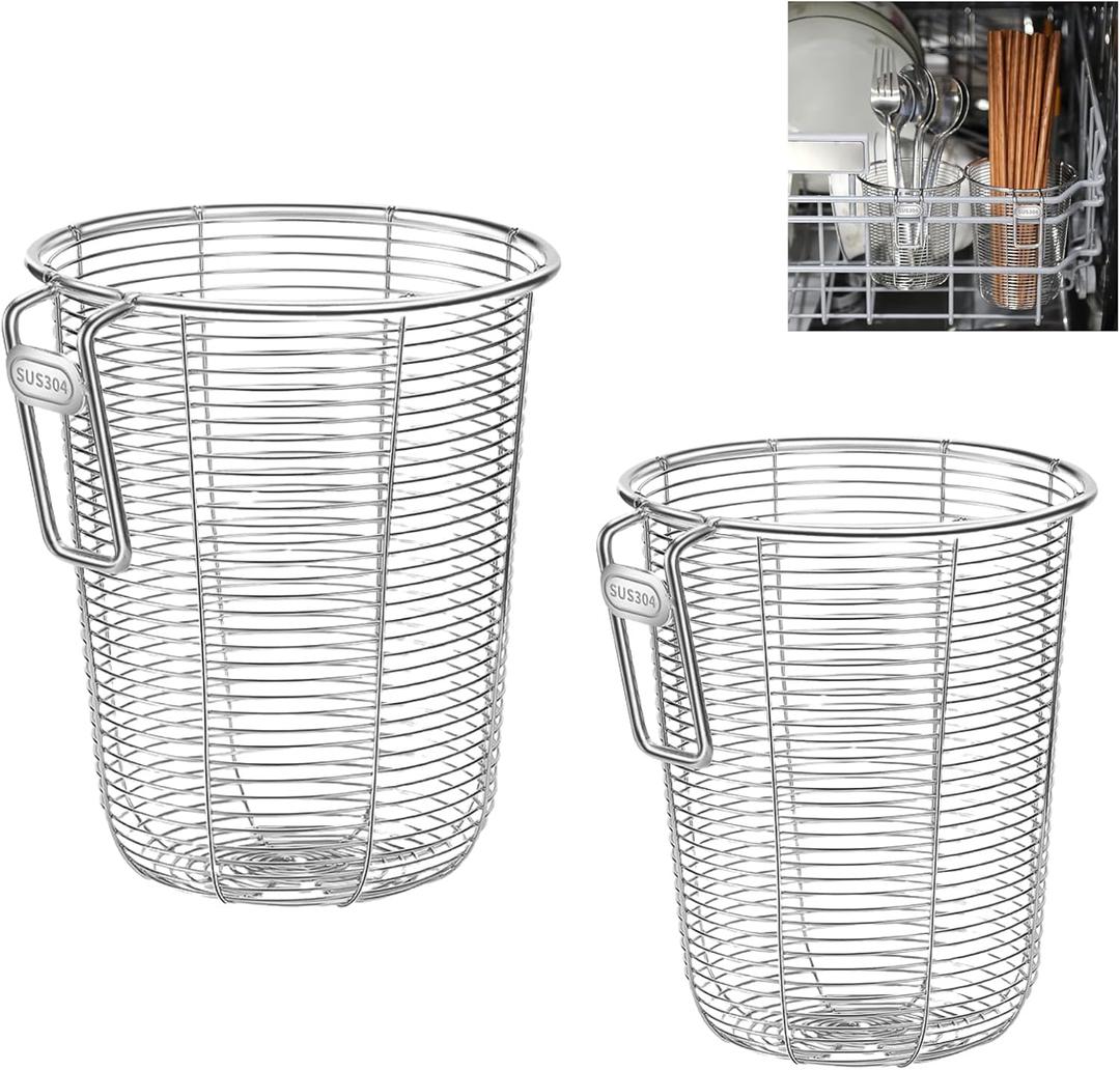 ZECNG 2Pcs 18/8 Stainless Steel Dishwasher Cutlery Basket Kitchen Chopstick Holder Organizer for Kitchen Utensils Clean Up, Drying, or Storing-Dishwasher Basket for Small Items