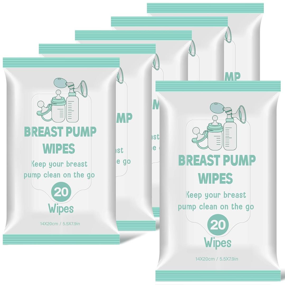 Threlaco 5 Pack 100 Count Breast Pump Wipes Quick Clean and Irritant Free Resealable Convenient Breast Pump Cleaning Wipes Hygienic Breastfeeding Supplies(Green)