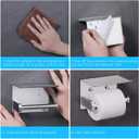 VAEHOLD Self Adhesive Toilet Paper Holder with Phone Shelf Stainless Steel Wall Mounted Toilet Paper Roll Holder - Rustproof and Bathroom Washroom Tissue Roll Holder with Storage Shelf - Silver