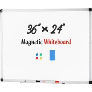 Magnetic Dry Erase Board & Whiteboard, 35.8 X 24 Inches, Silver Aluminum Frame, Comes with 1 Dry Eraser, 2 Dry Erase Markers 1 Pen Tray & 4 Push Pin Magnets