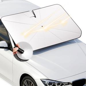 PEMOTech 2026-Upgraded Umbrella Windshield Sun Shade for Four-Door Sedan and Large | Keep Cool & Protect Interior | Reliable UV Blocker&Heat Shield | Sun Shade for Car Windshield | Medium (57"x32")