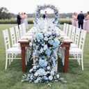 Suncalla 36 Pcs Blue Artificial Flowers Bouquet Set 8 Kind Faux Delphinium Rose Peony Chrysanthemum Hydrangea Baby's Breath Florals with Greenery Long Stem for Wedding Table Centerpiece Vase Decor